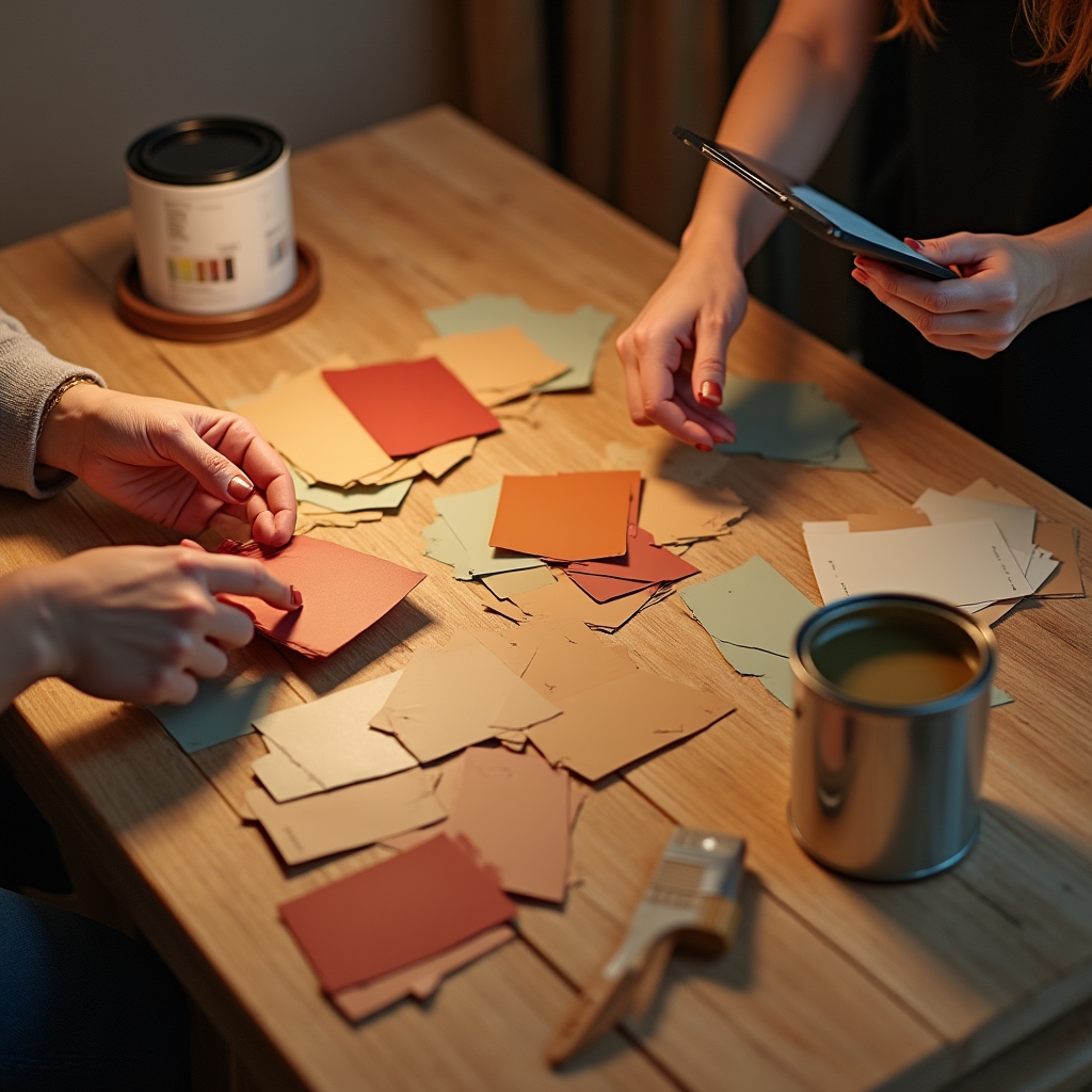 Homeowner reviewing paint color swatches during a consultation